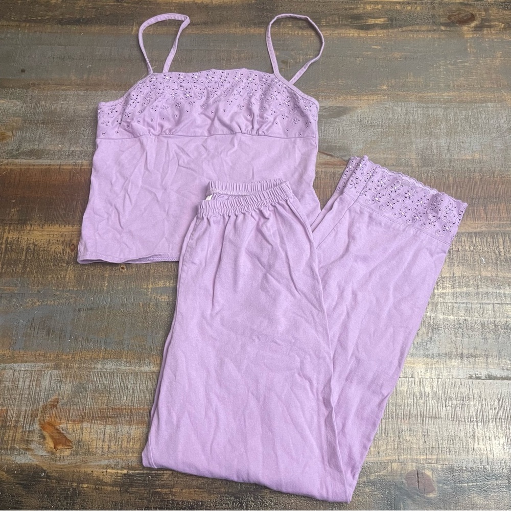 Vintage Y2K Victoria’s Secret 2 piece purple eyelet crochet lace pajama set
